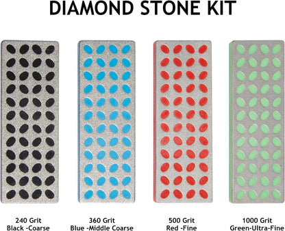 Diamond Sharpening Stone Set for Ski & Snowboard Knife - 4 Pack(Coarse/M-Coarse/Fine/Extra Fine, Set of 4 All in One) 27.6 inch