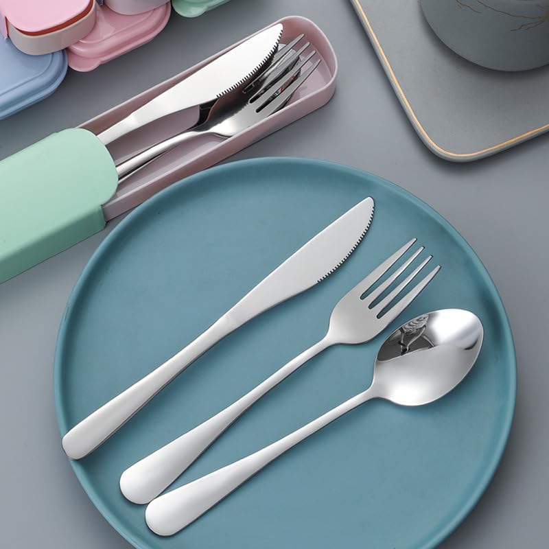 Portable Stainless Steel Utensil Set with Case, 3-Piece Reusable Travel Flatware Set (Fork, Spoon, Knife) for Lunch, Picnic, and Outdoor Dining,Pink