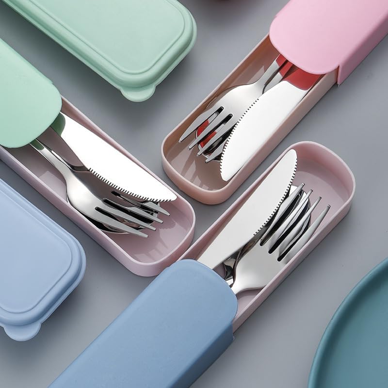 Portable Stainless Steel Utensil Set with Case, 3-Piece Reusable Travel Flatware Set (Fork, Spoon, Knife) for Lunch, Picnic, and Outdoor Dining,Pink