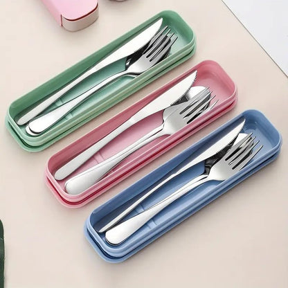 Portable Stainless Steel Utensil Set with Case, 3-Piece Reusable Travel Flatware Set (Fork, Spoon, Knife) for Lunch, Picnic, and Outdoor Dining,Pink