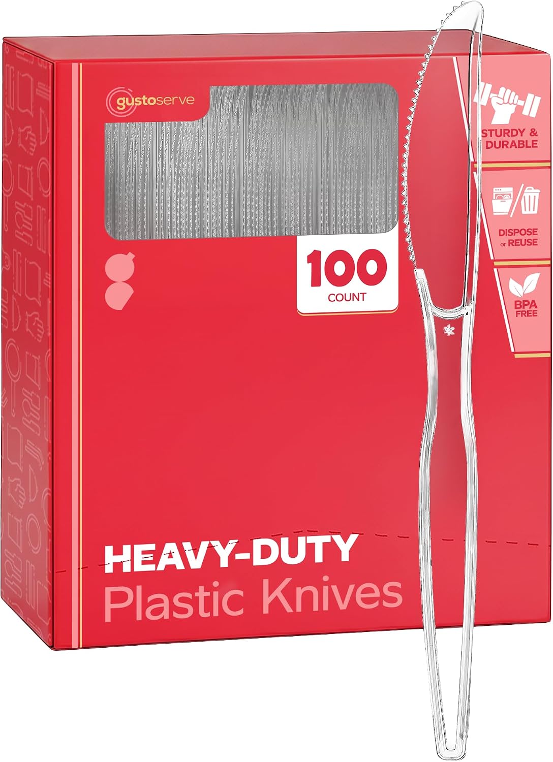 Heavy Duty Clear Plastic Knives [100 Count] | Strong & Sturdy, Disposable, Crack & Warp-Resistant, Heat-Resistant, Hot or Cold Foods, Parties, Events, Dinners & Brunches