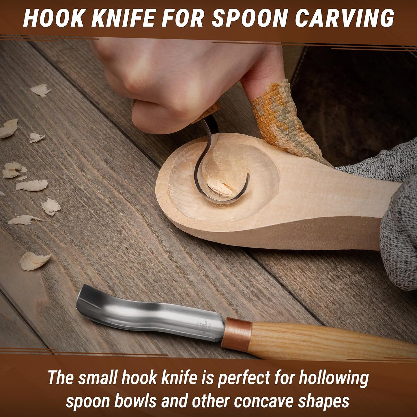Wood Spoon Carving Tools Kit S14m – Wood Carving Knives for Beginners & Professionals – Whittling Knives Set with Hook Knife, Sloyd Knife and Bowl Gouge for Woodworking & Crafting