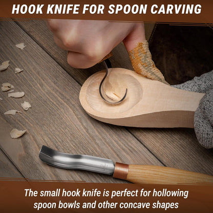 Wood Spoon Carving Tools Kit S14m – Wood Carving Knives for Beginners & Professionals – Whittling Knives Set with Hook Knife, Sloyd Knife and Bowl Gouge for Woodworking & Crafting