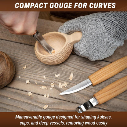 Wood Spoon Carving Tools Kit S14m – Wood Carving Knives for Beginners & Professionals – Whittling Knives Set with Hook Knife, Sloyd Knife and Bowl Gouge for Woodworking & Crafting