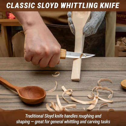 Wood Spoon Carving Tools Kit S14m – Wood Carving Knives for Beginners & Professionals – Whittling Knives Set with Hook Knife, Sloyd Knife and Bowl Gouge for Woodworking & Crafting