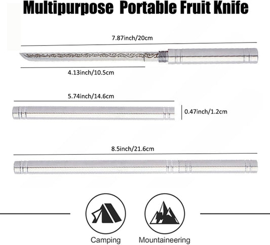 4.13" All-steel Fruit Knife with Sheath, Fixed Blade Flatware Knife with Cover, Multipurpose Stainless Steel Dinner Knife for Home, Kitchen, BBQ, Outdoor Cooking (Stick Shaped, Sliver)