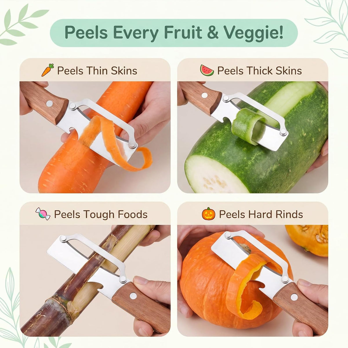 2-in-1 Multifunctional Knife Peeler, Stainless Steel Fruit & Vegetable Peeler with Ergonomic Handle Kitchen Tool for Fruit Veggie Pumpkin Papaya Zucchini Peeling Potato Carrot Peeler