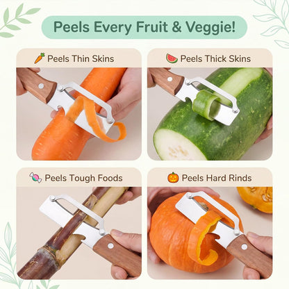 2-in-1 Multifunctional Knife Peeler, Stainless Steel Fruit & Vegetable Peeler with Ergonomic Handle Kitchen Tool for Fruit Veggie Pumpkin Papaya Zucchini Peeling Potato Carrot Peeler