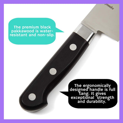 Japanese Chef Knife INOX AUS-8A Stainless Steel Black Pakkawood Handle, Gyuto 9.5-inch (240mm)