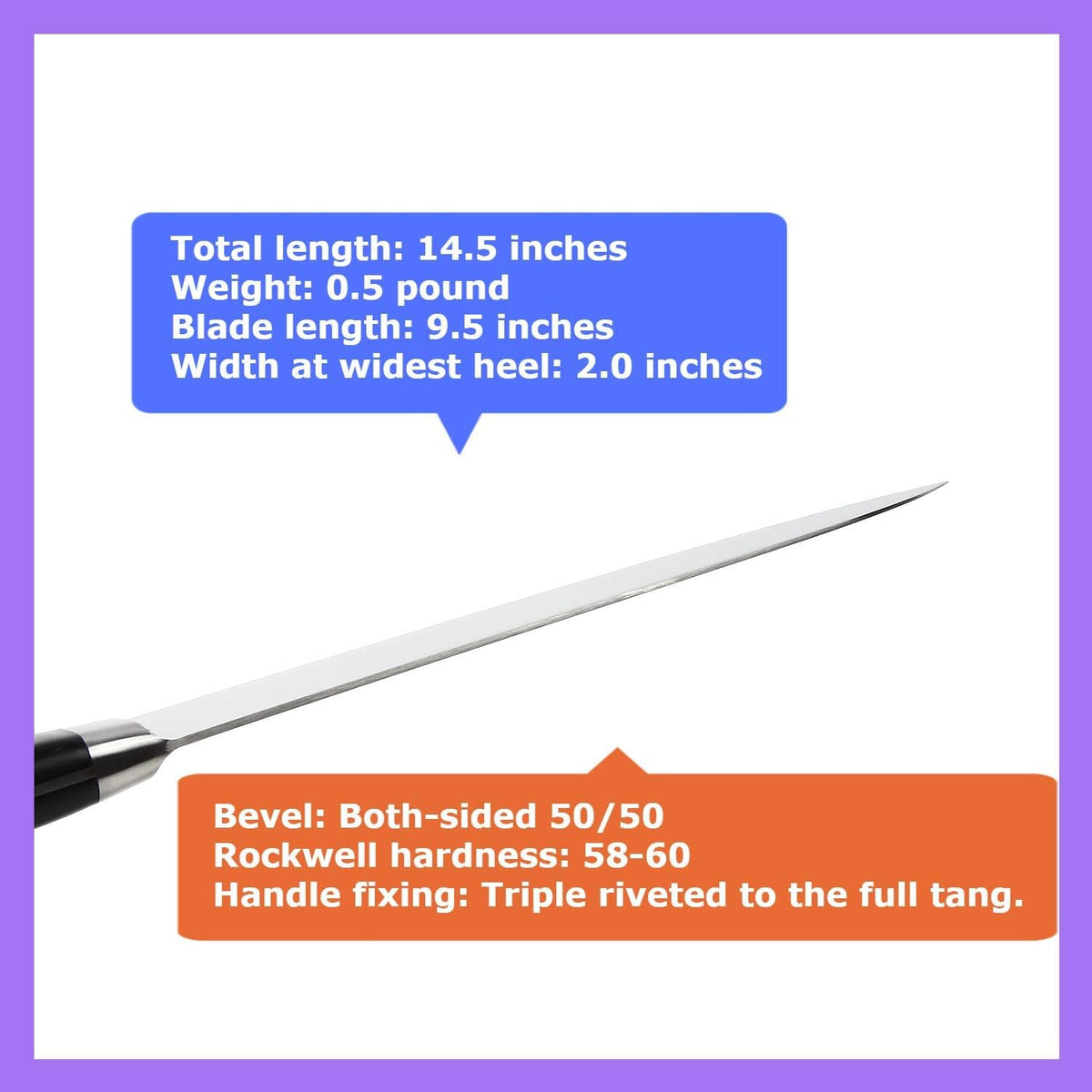 Japanese Chef Knife INOX AUS-8A Stainless Steel Black Pakkawood Handle, Gyuto 9.5-inch (240mm)