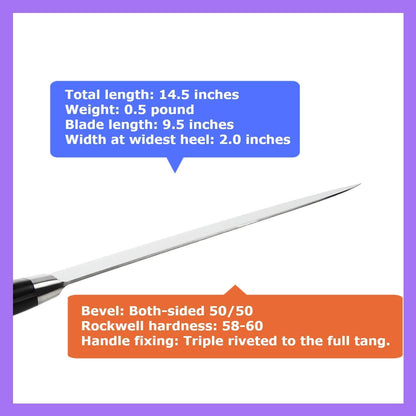 Japanese Chef Knife INOX AUS-8A Stainless Steel Black Pakkawood Handle, Gyuto 9.5-inch (240mm)