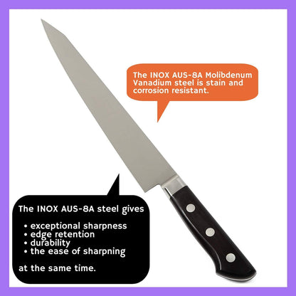 Japanese Chef Knife INOX AUS-8A Stainless Steel Black Pakkawood Handle, Gyuto 9.5-inch (240mm)