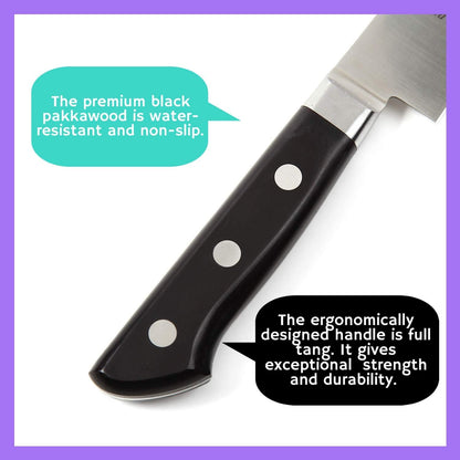 Japanese Chef Knife INOX AUS-8A Stainless Steel Black Pakkawood Handle, Gyuto 9.5-inch (240mm)