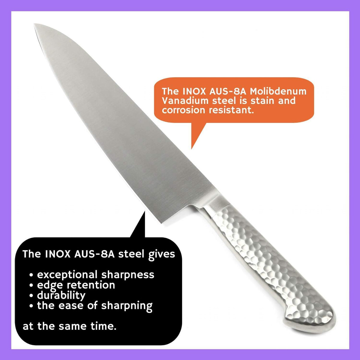 Japanese Chef Knife INOX AUS-8A Stainless Steel Black Pakkawood Handle, Gyuto 9.5-inch (240mm)
