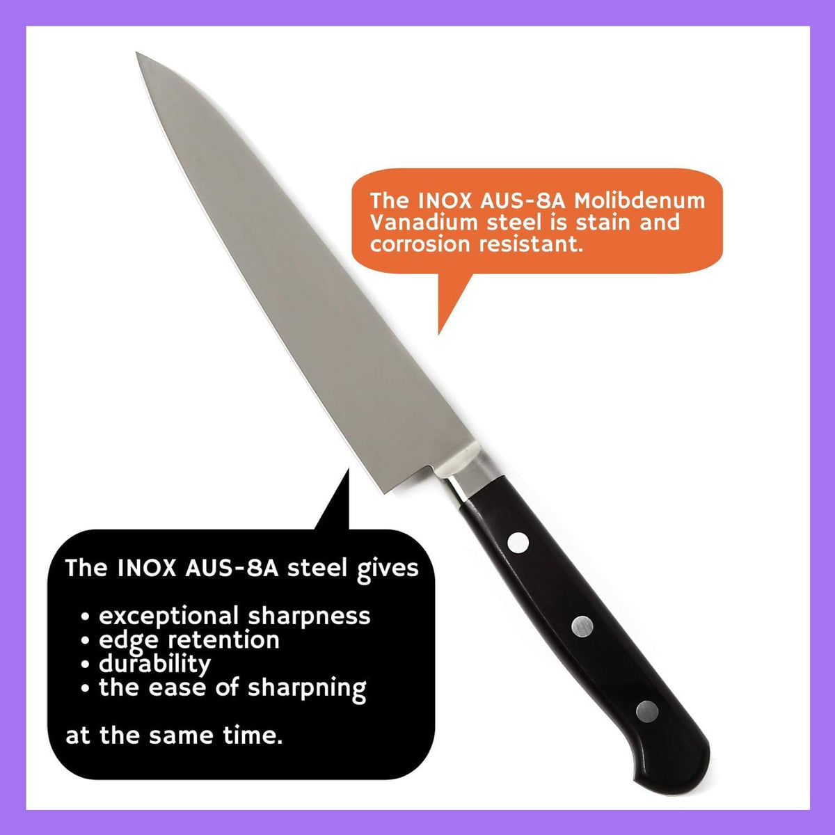 Japanese Chef Knife INOX AUS-8A Stainless Steel Black Pakkawood Handle, Gyuto 9.5-inch (240mm)