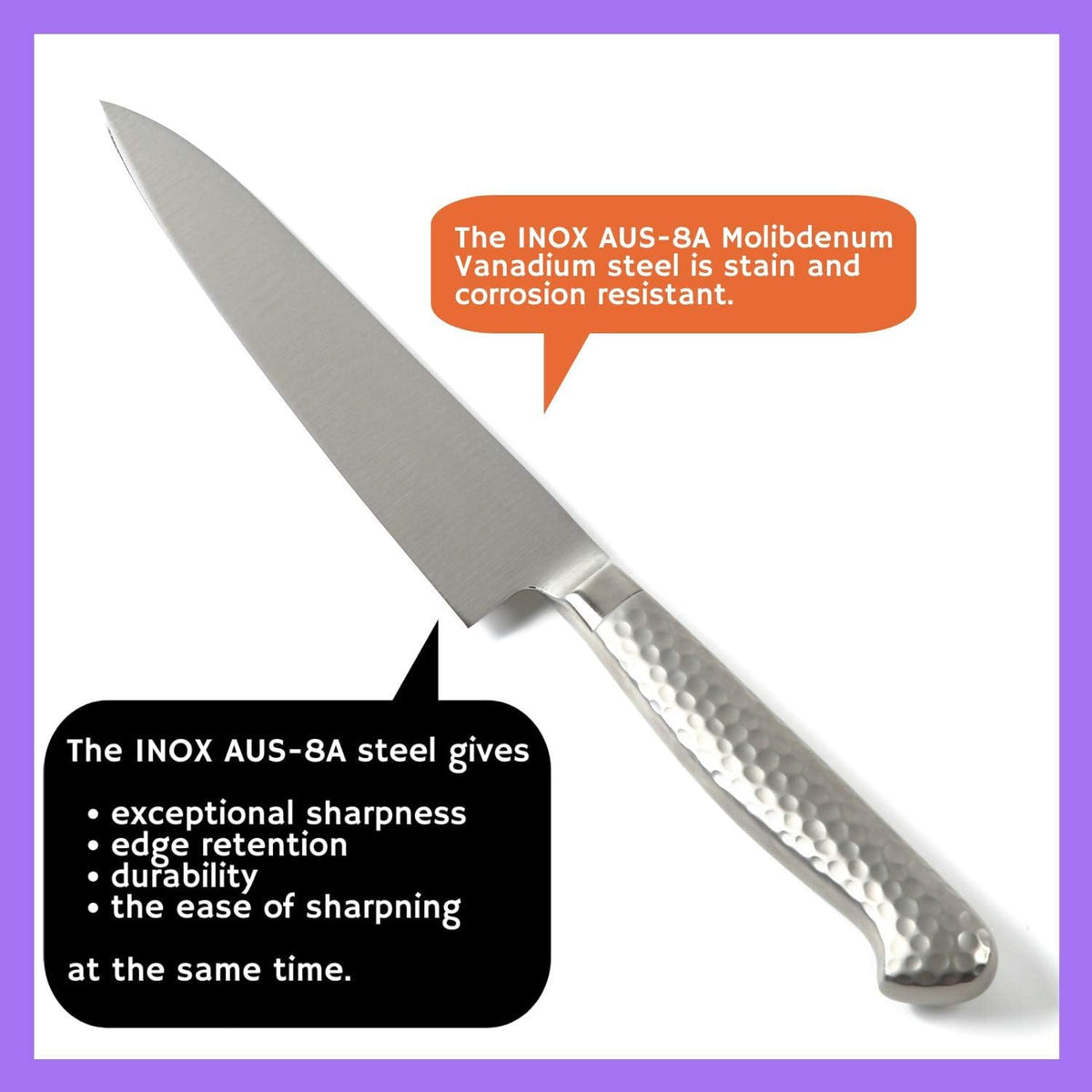 Japanese Chef Knife INOX AUS-8A Stainless Steel Black Pakkawood Handle, Gyuto 9.5-inch (240mm)