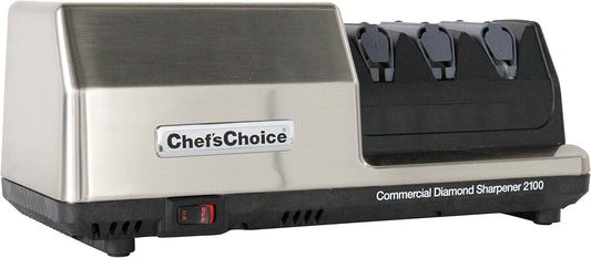 Professional Commercial Electric Knife Sharpener Edge Select With 20-Degree Sharpening Module 100-Percent Diamond Abrasives And Precision Angle Guides NSF Approved, 3-Stage, Silver