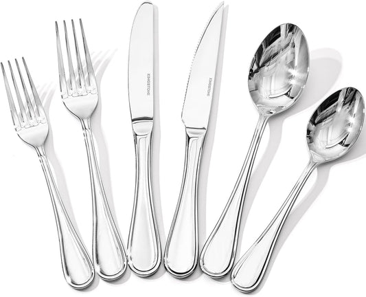 48 Piece Teardrop Silverware Set with Steak Knives, 18/10 Stainless Steel Flatware Set for 8, Modern Design Cutlery Set for Home/Hotel/Wedding,Mirror Polished and Dishwasher Safe