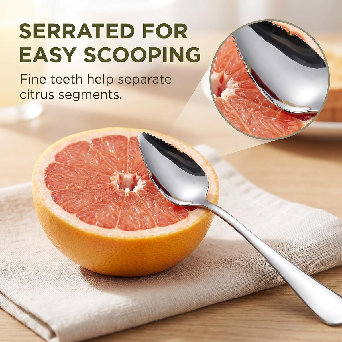 2Pcs Grapefruit Spoon Stainless Steel Fruit Spoon, Stainless Steel Spoon, Serrated Edge Ice Cream Scrape Cut Spoons For Fruit Dessert Cheese Vegetables Kitchen Tool with Non-stick Plating