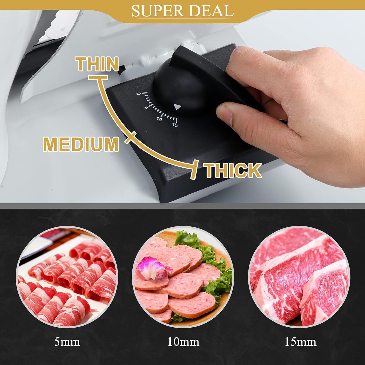 Premium Electric Food Meat Slicer - 7.5inch Stainless Steel Blade Home Kitchen Deli Meat Food Vegetable Cheese Cutter - Thickness Adjustable - Spacious Sliding Carriage - Easy to Clean