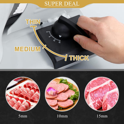 Premium Electric Food Meat Slicer - 7.5inch Stainless Steel Blade Home Kitchen Deli Meat Food Vegetable Cheese Cutter - Thickness Adjustable - Spacious Sliding Carriage - Easy to Clean
