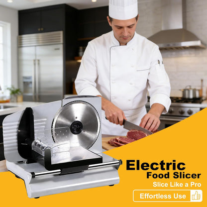 Premium Electric Food Meat Slicer - 7.5inch Stainless Steel Blade Home Kitchen Deli Meat Food Vegetable Cheese Cutter - Thickness Adjustable - Spacious Sliding Carriage - Easy to Clean
