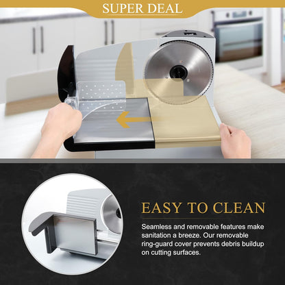 Premium Electric Food Meat Slicer - 7.5inch Stainless Steel Blade Home Kitchen Deli Meat Food Vegetable Cheese Cutter - Thickness Adjustable - Spacious Sliding Carriage - Easy to Clean