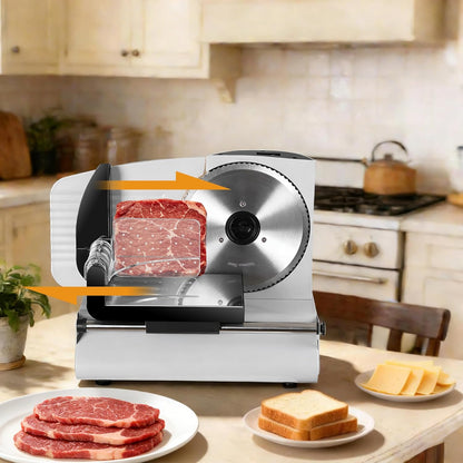 Premium Electric Food Meat Slicer - 7.5inch Stainless Steel Blade Home Kitchen Deli Meat Food Vegetable Cheese Cutter - Thickness Adjustable - Spacious Sliding Carriage - Easy to Clean
