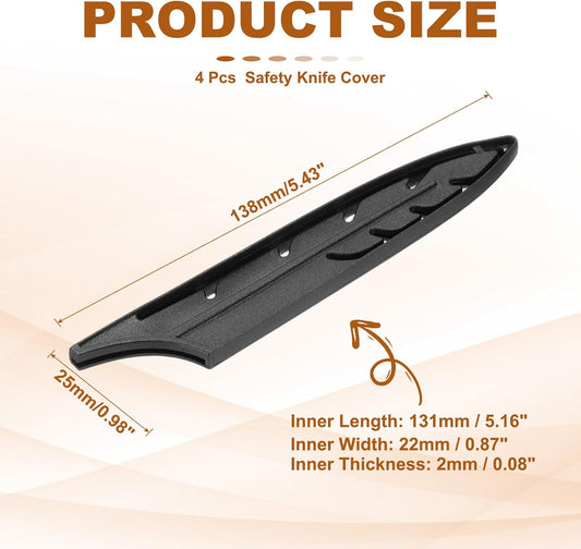 ABS Safety Knife Cover Sleeves for 5" Utility Knife, Universal Chopping Edge Guard Blade Protector Sheath for Kitchen Bar, Black, 13cm L, Pack of 4