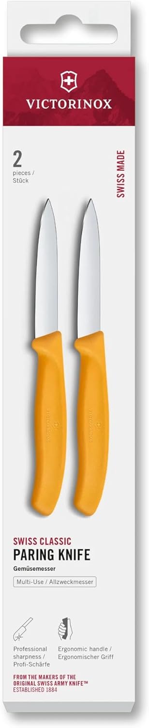 Swiss Classic 2 Piece 3 In Straight Edge Paring Knife Set,Yellow | Precision Swiss Made stainless steel blades with ergonomic polypropylene handles; dishwasher safe for effortless cleaning
