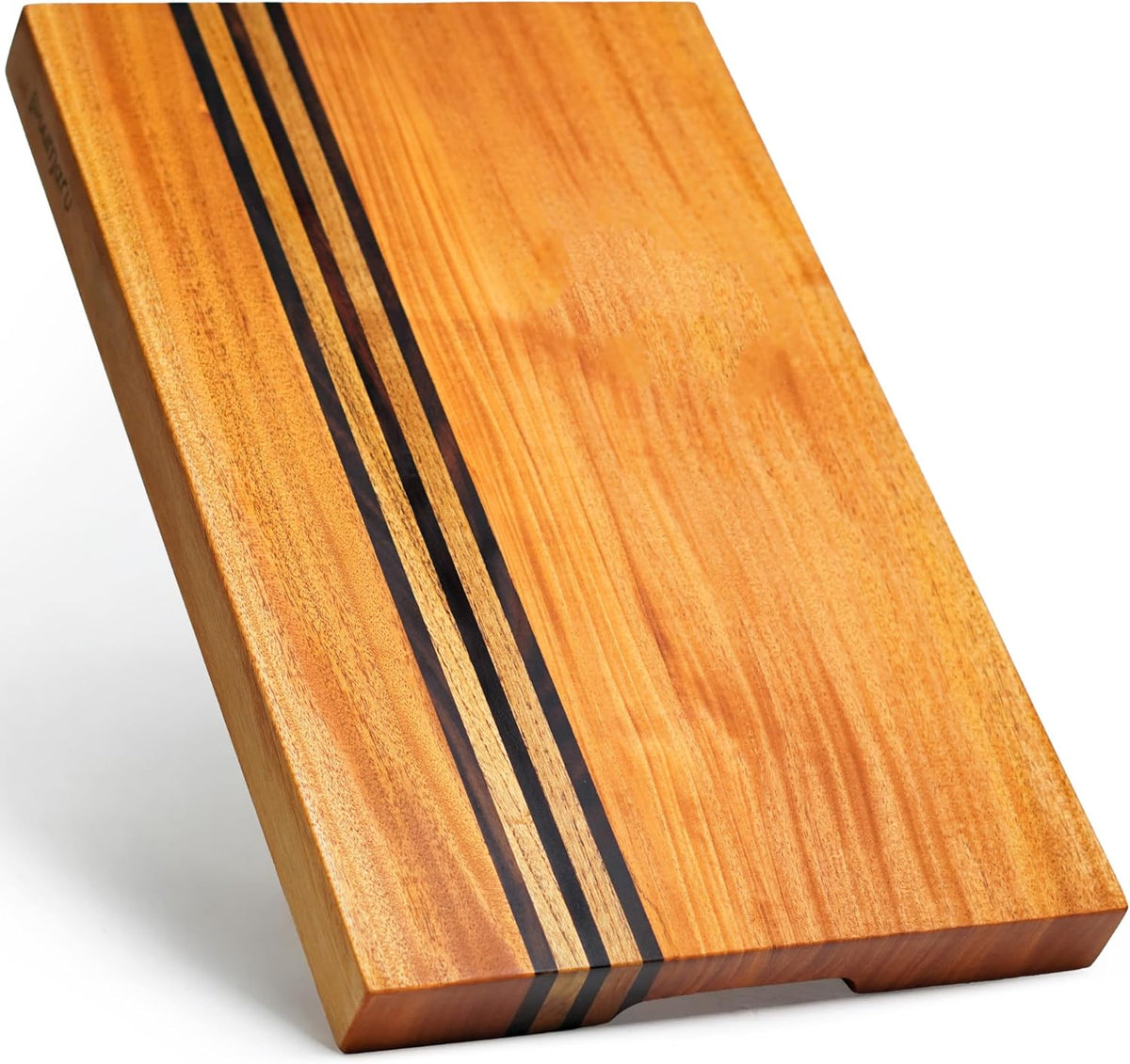 Mahogany Edge-Grain Cutting Board 19×12×1.6″ – Handmade in Bali with Black Sono Wood Inlays, Knife-Friendly, Non-Slip Feet & Ergonomic Handles – Luxury Gift for Chefs & Food Lovers