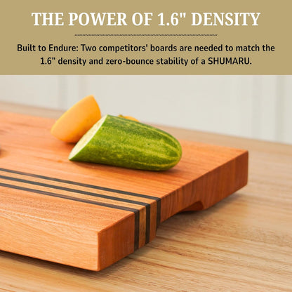 Mahogany Edge-Grain Cutting Board 19×12×1.6″ – Handmade in Bali with Black Sono Wood Inlays, Knife-Friendly, Non-Slip Feet & Ergonomic Handles – Luxury Gift for Chefs & Food Lovers