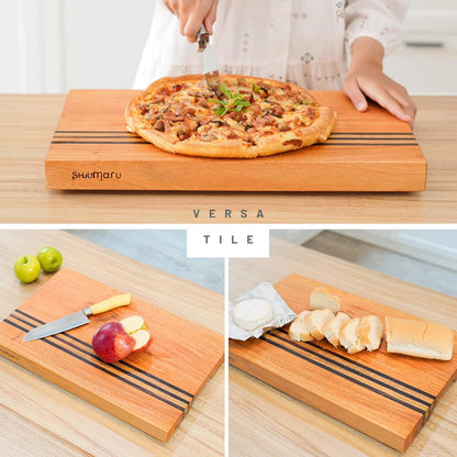 Mahogany Edge-Grain Cutting Board 19×12×1.6″ – Handmade in Bali with Black Sono Wood Inlays, Knife-Friendly, Non-Slip Feet & Ergonomic Handles – Luxury Gift for Chefs & Food Lovers