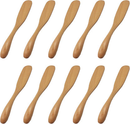 10Pcs 6.5 Inch Wooden Butter Knife Set, Cheese Spreaders, Mini Wooden Spatulas for Jam, Sandwich, Peanut Butter, Condiment, Cream, Kitchen and Restaurant Use Natural Wood Color