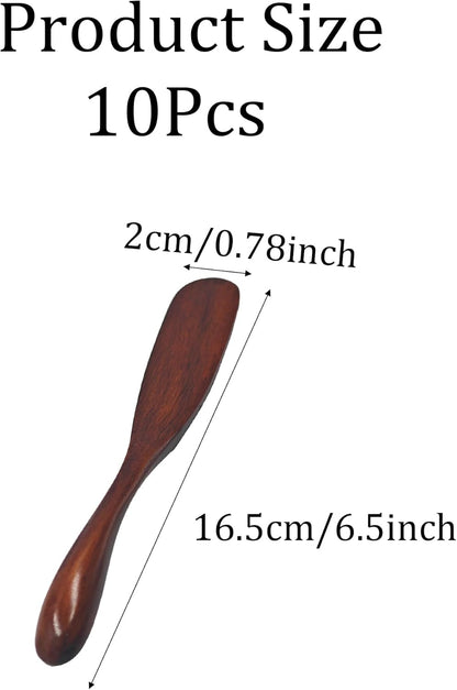 10Pcs 6.5 Inch Wooden Butter Knife Set, Cheese Spreaders, Mini Wooden Spatulas for Jam, Sandwich, Peanut Butter, Condiment, Cream, Kitchen and Restaurant Use Natural Wood Color