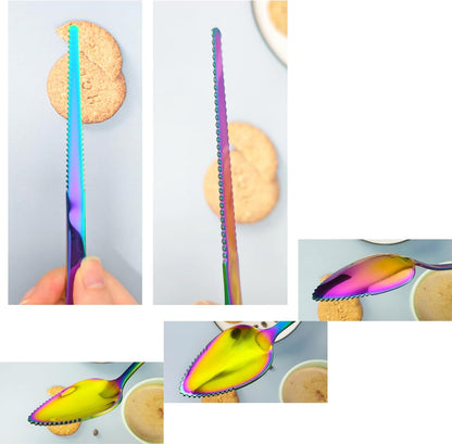 6 PCS Stainless Steel Serrated Grapefruit Spoon and Knife Set Curved Utensils for Citrus Kiwi Melon Lime and Pitaya Fruits (Colorful)