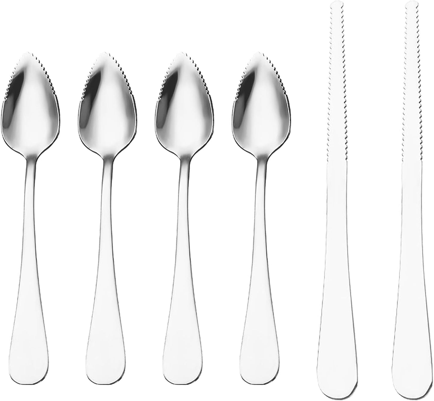 6 PCS Stainless Steel Serrated Grapefruit Spoon and Knife Set Curved Utensils for Citrus Kiwi Melon Lime and Pitaya Fruits (Colorful)