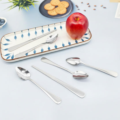 6 PCS Stainless Steel Serrated Grapefruit Spoon and Knife Set Curved Utensils for Citrus Kiwi Melon Lime and Pitaya Fruits (Colorful)