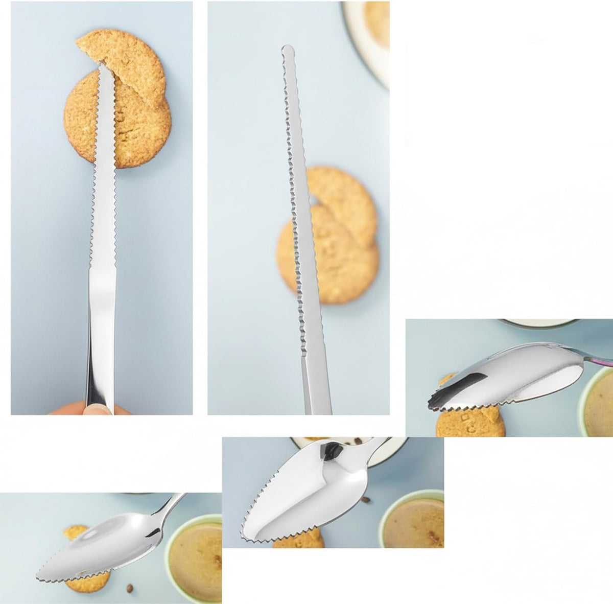 6 PCS Stainless Steel Serrated Grapefruit Spoon and Knife Set Curved Utensils for Citrus Kiwi Melon Lime and Pitaya Fruits (Colorful)