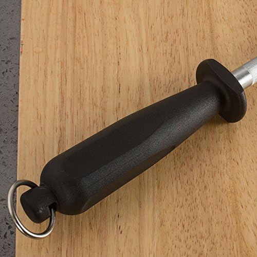 12-Inch Knife Sharpening Rod, Fine Carbon Honing Steel, Black Handle | Nickel-chrome Plated, Magnetized Rod Realigns Knife Edges, Non-slip Grip and Hanging Loop, Wipe Dry