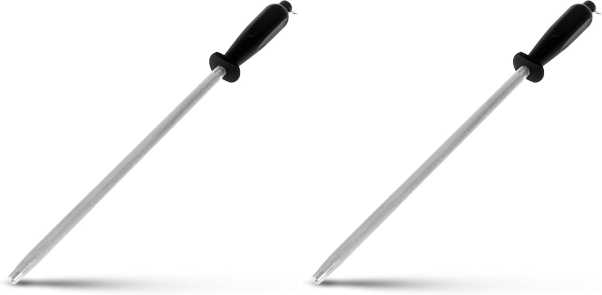 12-Inch Knife Sharpening Rod, Fine Carbon Honing Steel, Black Handle | Nickel-chrome Plated, Magnetized Rod Realigns Knife Edges, Non-slip Grip and Hanging Loop, Wipe Dry
