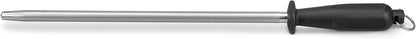12-Inch Knife Sharpening Rod, Fine Carbon Honing Steel, Black Handle | Nickel-chrome Plated, Magnetized Rod Realigns Knife Edges, Non-slip Grip and Hanging Loop, Wipe Dry