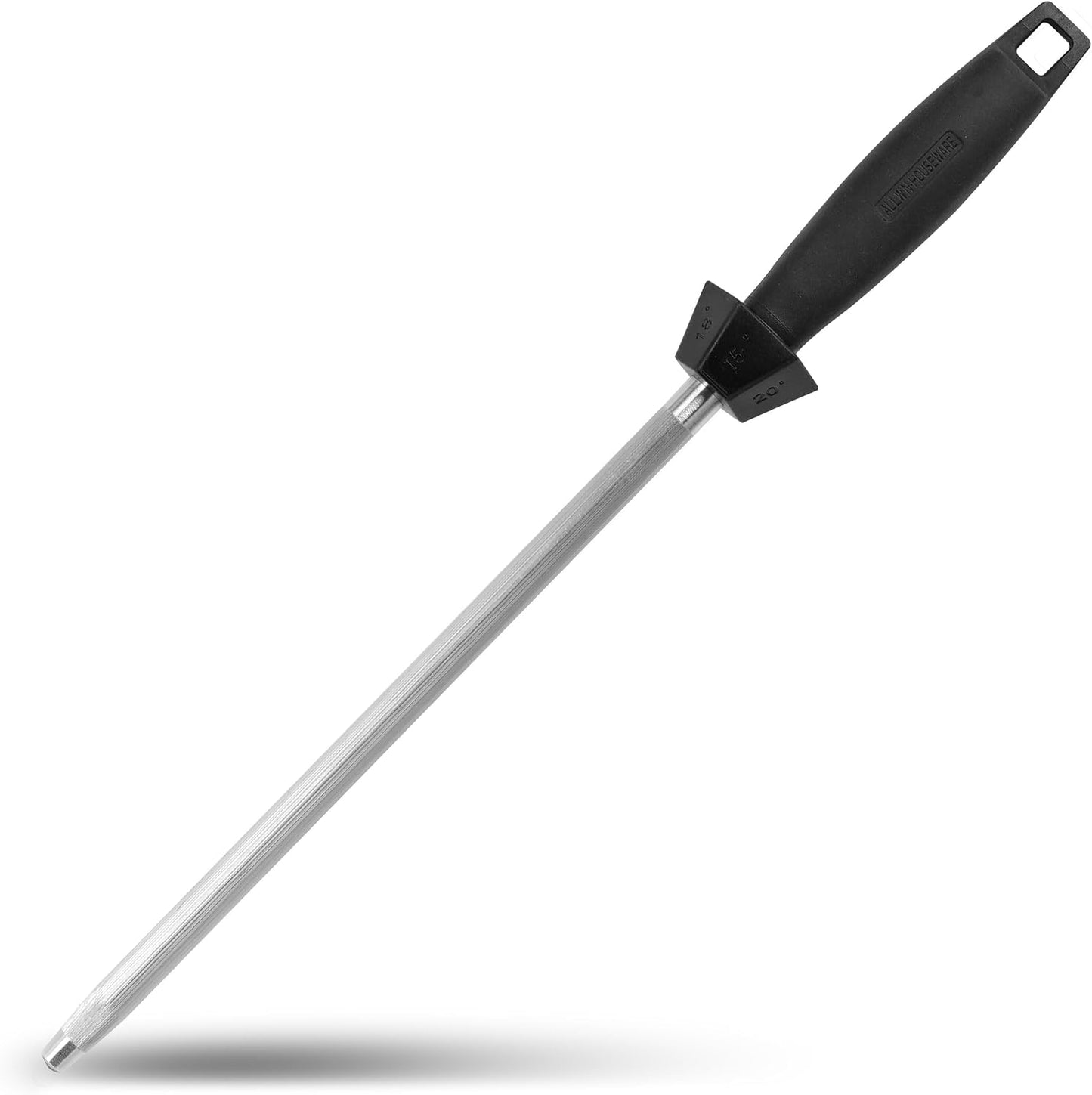 12-Inch Knife Sharpening Rod, Fine Carbon Honing Steel, Black Handle | Nickel-chrome Plated, Magnetized Rod Realigns Knife Edges, Non-slip Grip and Hanging Loop, Wipe Dry