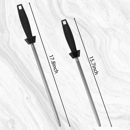12-Inch Knife Sharpening Rod, Fine Carbon Honing Steel, Black Handle | Nickel-chrome Plated, Magnetized Rod Realigns Knife Edges, Non-slip Grip and Hanging Loop, Wipe Dry
