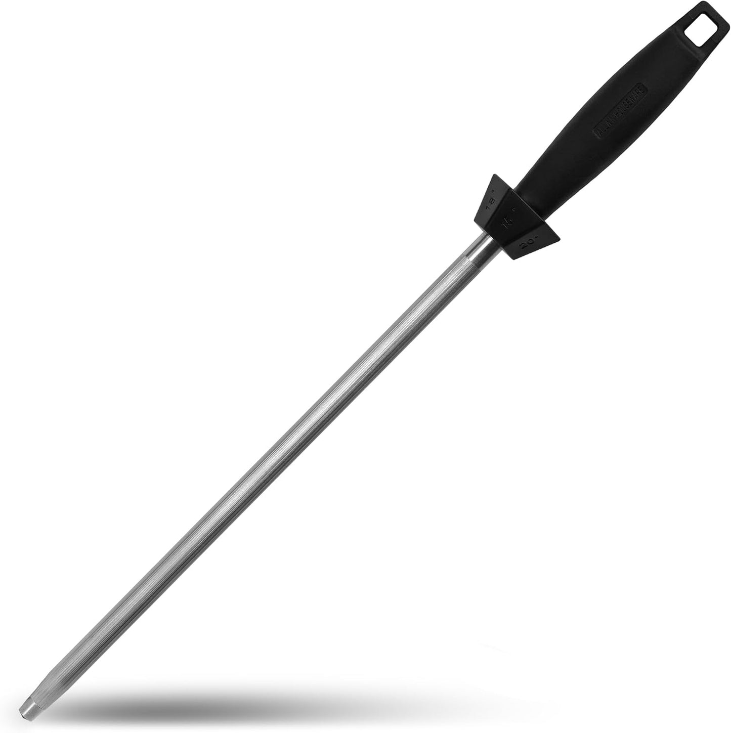 12-Inch Knife Sharpening Rod, Fine Carbon Honing Steel, Black Handle | Nickel-chrome Plated, Magnetized Rod Realigns Knife Edges, Non-slip Grip and Hanging Loop, Wipe Dry