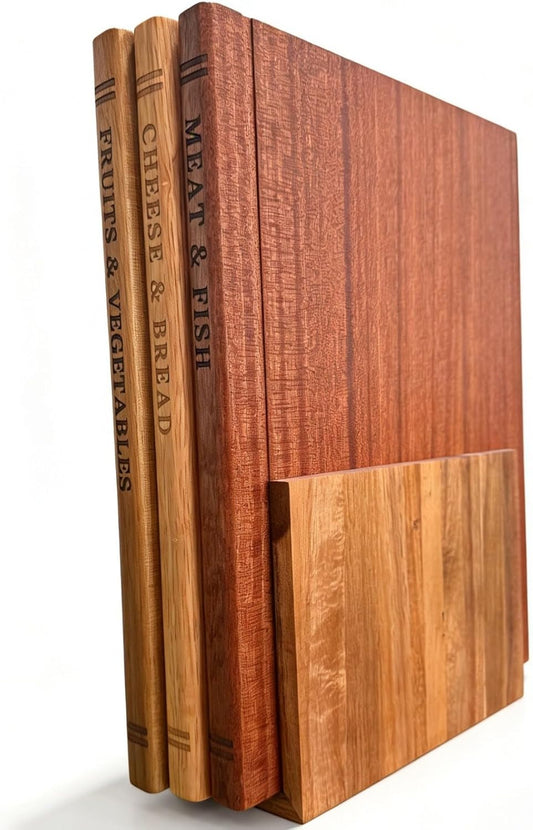 Book Cutting Board Set, Wooden Cutting Boards That Look Like Books with Stand, Unique Kitchen Decor & Charcuterie Serving Tray, Best Housewarming & Wedding Gift for Book Lovers（3pcs）
