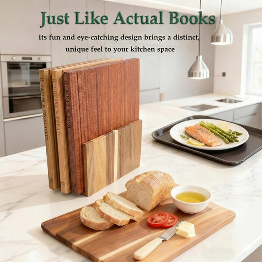 Book Cutting Board Set, Wooden Cutting Boards That Look Like Books with Stand, Unique Kitchen Decor & Charcuterie Serving Tray, Best Housewarming & Wedding Gift for Book Lovers（3pcs）