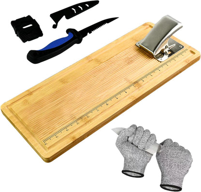 Fish Cleaning Board Kit, Fish Fillet Cutting Board Set with Clamp | 18" Bamboo Fish Cleaning Tools with Fillet Knife, Sharpener,Gloves,Anti-slip Fishing Measuring Board,Fisherman Gifts for Men