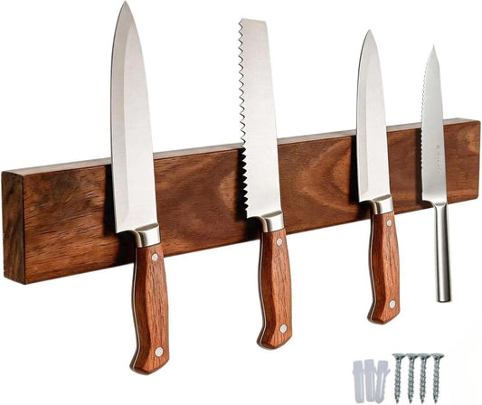 Magnetic Knife Holder for Wall, 20 Inch Acacia Wood Magnetic Knife Strip | with Strong N52 Magnets, No Drill Knife Bar for Kitchen Knives & Utensils, Space-Saving Organizer for Kitchen, RV, Farmhouse