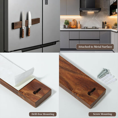 Magnetic Knife Holder for Wall, 20 Inch Acacia Wood Magnetic Knife Strip | with Strong N52 Magnets, No Drill Knife Bar for Kitchen Knives & Utensils, Space-Saving Organizer for Kitchen, RV, Farmhouse